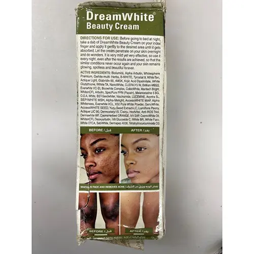 Foto dell’avviso ufficiale: GalaxyCosmaCorp DreamWhite Beauty Cream Crema schiarente per la pelle — rischio: Rischio chimico