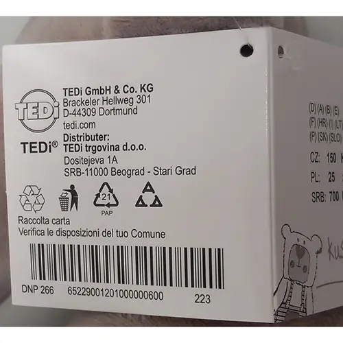 Foto do aviso oficial: Tedi Kuschelfreund PLÜSCH SPIELZEUGE Brinquedo macio — risco: Engasgamento