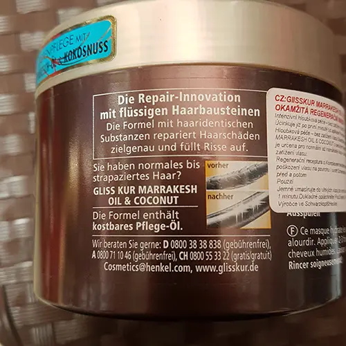 Foto dell’avviso ufficiale: Schwarzkopf GLISS KUR, HAIR REPAIR Maschera per capelli — rischio: Rischio chimico