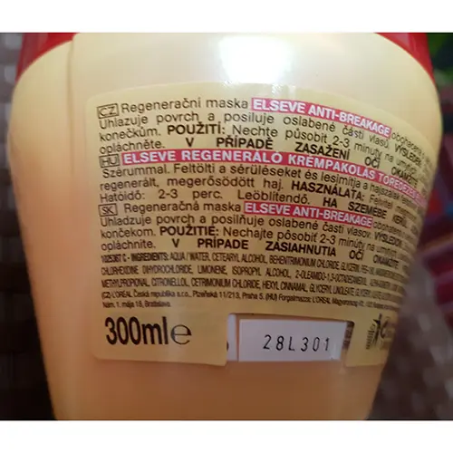 Photo de l’avis officiel: L´OREAL PARIS ELSEVE ANTI-CASSE Masque capillaire — risque: Risque chimique