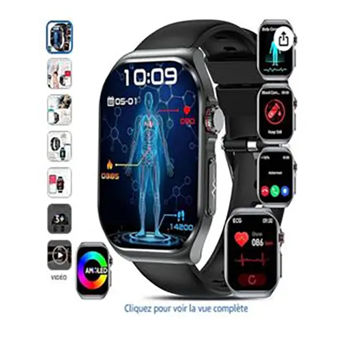 Photo from the official notice: YYKY Montre connectée ECG homme femme, 2,04 Amoled smartwatch avec glycémie/acide urique/HRV/BMI — health risk