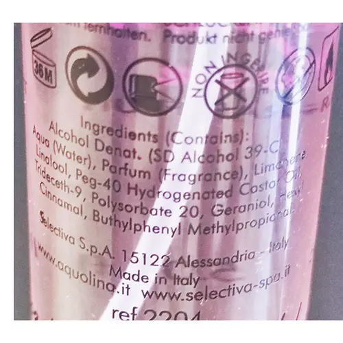 Photo de l’avis officiel: Aquolina Pompelmo Rosa Eau corporelle parfumée — risque: Risque chimique