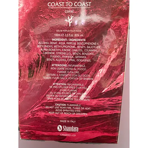 Photo de l’avis officiel: Shandara Coast to Coast Coral Parfum — risque: Risque chimique