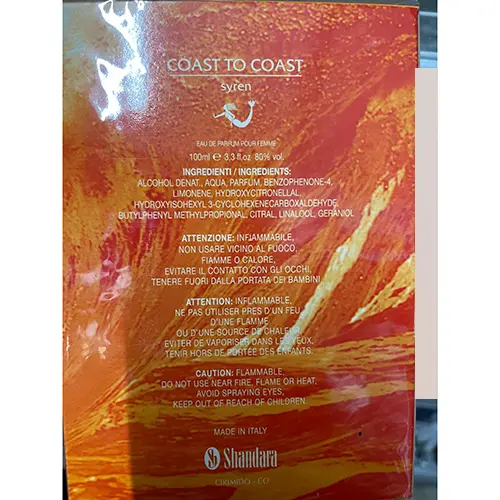 Photo de l’avis officiel: Shandara Coast to coast Syren Parfum — risque: Risque chimique