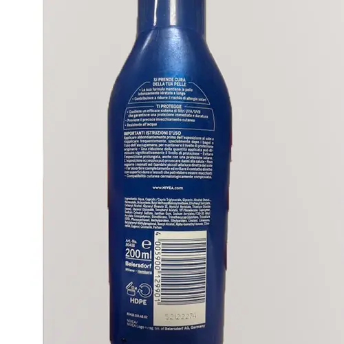 Photo de l’avis officiel: Nivea Sun protect &amp; hydrate Lait de protection solaire — risque: Risque chimique