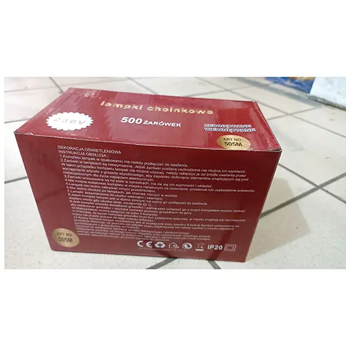Foto do aviso oficial: lampki choinkowe Corrente de iluminação — risco: Choque elétrico (SR/02045/25)