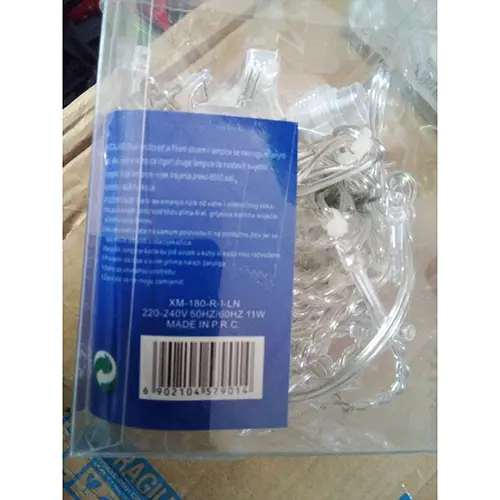 Photo from the official notice: MERRY CHRISTMAS 6.6M LED lighting chain — electric shock risk