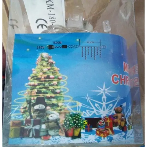 Photo from the official notice: MERRY CHRISTMAS 6.6M LED lighting chain — electric shock risk