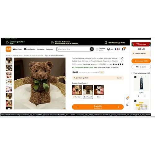 Zdjęcie z oficjalnego zgłoszenia: Ours en Peluche Adorable de 25cm/9.84in, Jouets en Peluche Câline, Animaux en Peluche Kawaii, Poupée Miękka za — ryzyko: Zadławienie