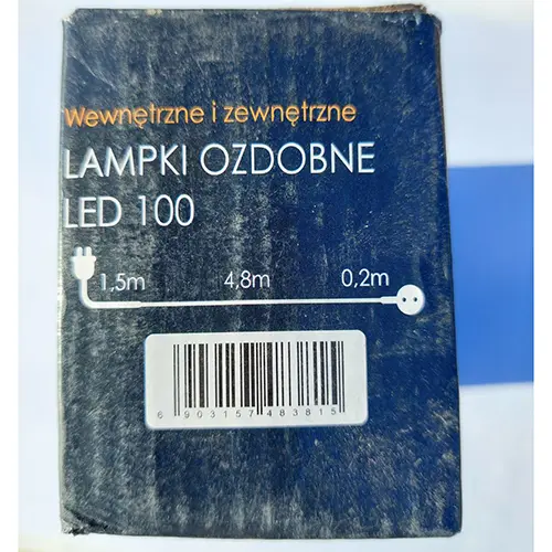 Foto dell’avviso ufficiale: LAMPKI OZDOBNE LED 100 (LAMPKI CHOINKOWE - on the label) Catena di illuminazione — rischio: Scossa elettrica
