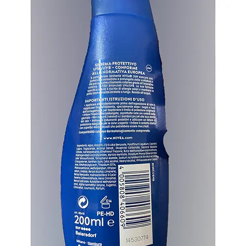 Photo de l’avis officiel: Nivea sun Latte solare idratante protezione 6 bassa Lait de protection solaire — risque: Risque chimique