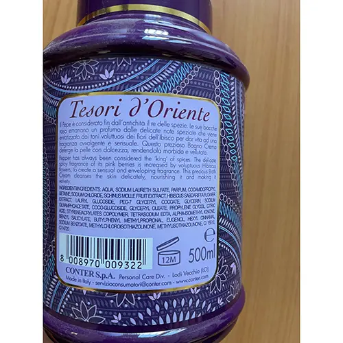 Photo de l’avis officiel: Tesori d'Oriente Marrakech essenze e spezie Crème de bain — risque: Risque chimique