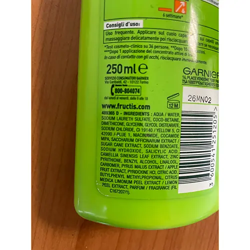 Photo de l’avis officiel: Garnier Fortificante anti forfora Shampooing — risque: Risque chimique