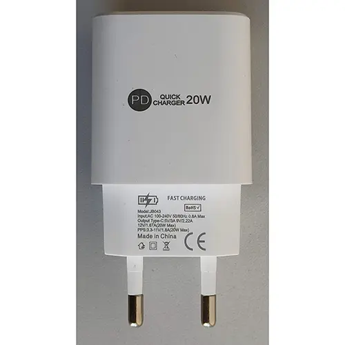 Foto do aviso oficial: JOKADE PD20W SINGLE PORT SMART CHARGER Carregador USB — risco: Choque elétrico
