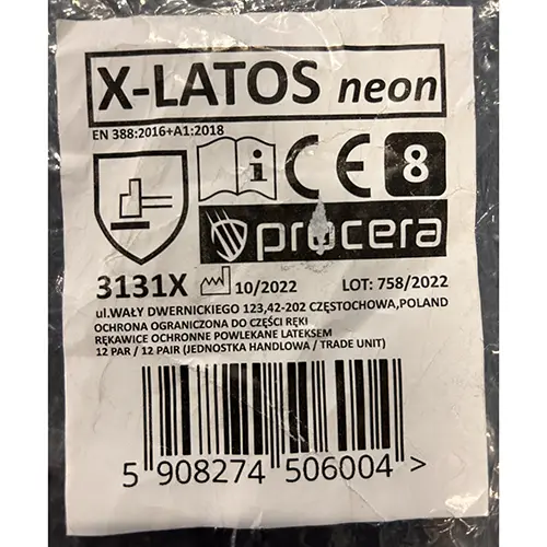 Foto do aviso oficial: Procera X-LATOS Luvas de proteção — risco: Cortes