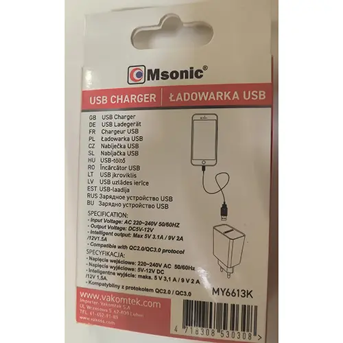 Photo de l’avis officiel: Msonic Chargeur USB — risque: Choc électrique