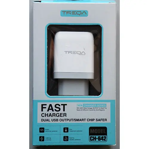 Photo de l’avis officiel: TREQA FAST CHARGER Chargeur USB — risque: Choc électrique (OR/00090/25)