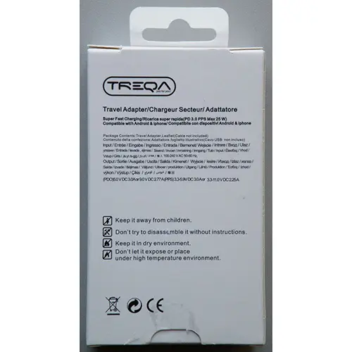 Photo de l’avis officiel: TREQA TRAVEL ADAPTER, 25W PD Adapter Chargeur USB — risque: Choc électrique