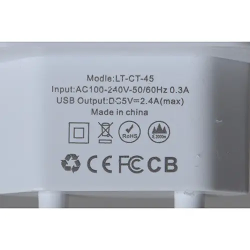 Foto dell’avviso ufficiale: Letang 2.4A EUROPEAN SMART CHARGER Caricabatterie USB — rischio: Scossa elettrica