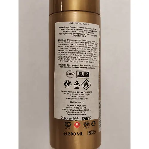 Photo de l’avis officiel: Gala Show Invisible Spray pour le corps — risque: Risque chimique