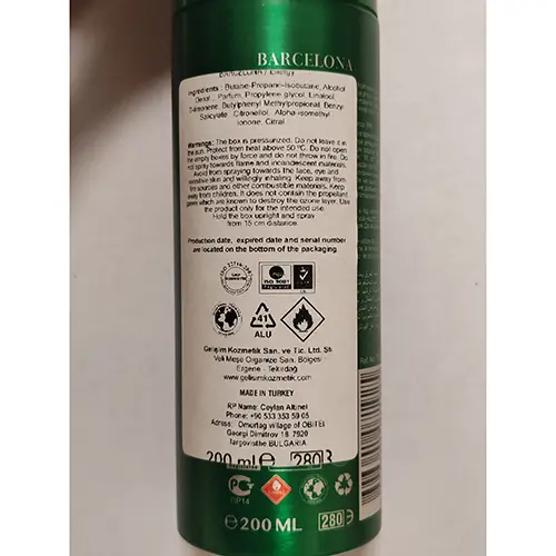 Photo de l’avis officiel: Barcelona Energy for men Spray pour le corps — risque: Risque chimique
