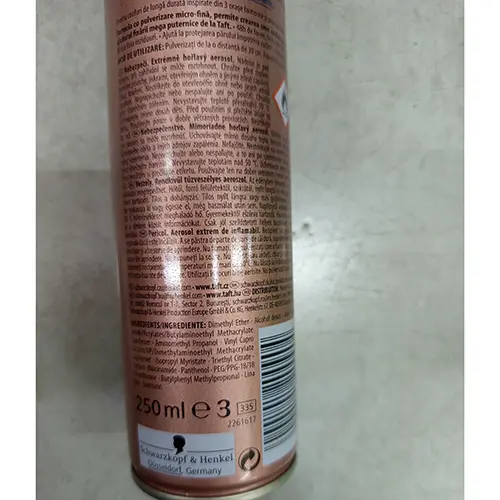 Photo de l’avis officiel: Schwarzkopf taft HAIRSPRAY PARIS Supreme hold Spray capillaire — risque: Risque chimique