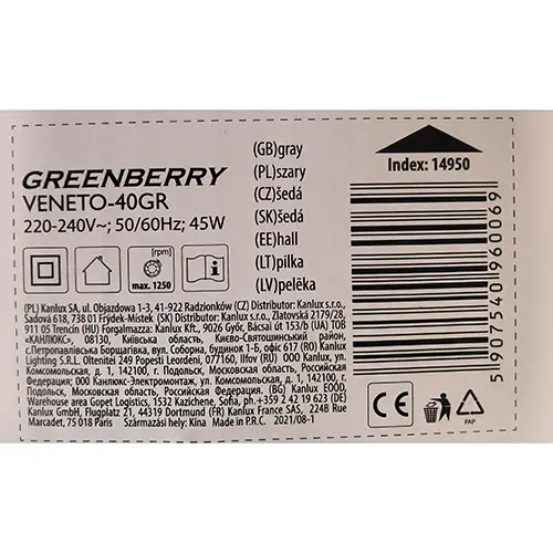 Foto aus der offiziellen Meldung: GREENBERRY Stand fan Elektrischer Ventilator — Risiko: Schnittwunden & Elektrischer Schlag