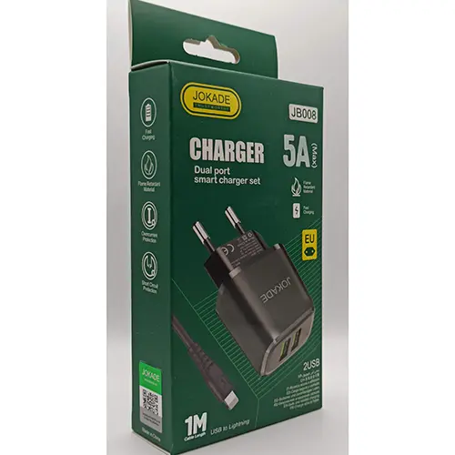 Foto aus der offiziellen Meldung: JOKADE CHARGER Dual Port smart charger set USB-Ladegerät — Risiko: Elektrischer Schlag