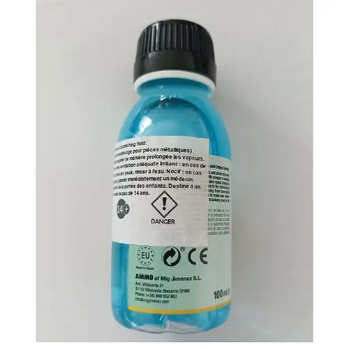 Photo from the official notice: AMMO OF MIG JIMENEZ Metallic track burnishing fluid — chemical risk