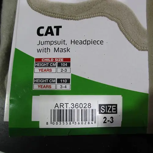 Photo de l’avis officiel: Widmannsrl CAT Costume de fantaisie — risque: Risque chimique