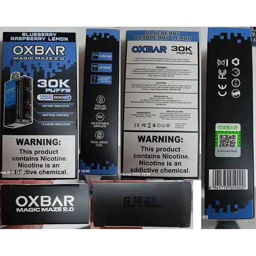 Photo de l’avis officiel: OXBAR MAGIC MAZE 2.0 Cigarette électronique jetable — risque: Risque chimique (SR/02451/25)