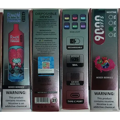 Photo de l’avis officiel: RandM TORNADO 9000 Cigarette électronique jetable — risque: Risque chimique (SR/02452/25)
