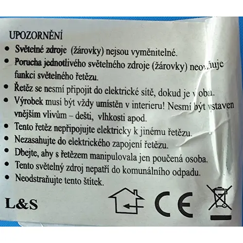 Photo de l’avis officiel: L&amp;S 28 LED VÁNOČNÍ SVĚTELNÝ ŘETĚZ Chaîne d'éclairage — risque: Choc électrique & Incendie