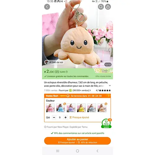 Photo from the official notice: "Plush dolls"- octopus réversible d'humeur key ring with soft toy — choking risk