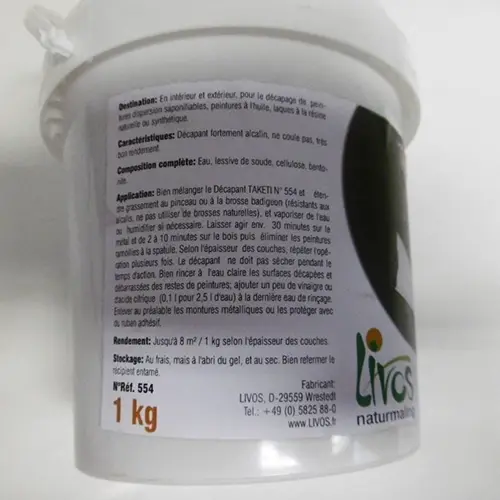 Foto uit de officiële melding: LIVOS, Taketi Décapant Verfstripper — risico: Chemische risico's