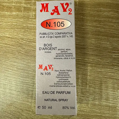 Photo de l’avis officiel: Mav ® N. 105 Bois D'Argent donna Parfum — risque: Risque chimique