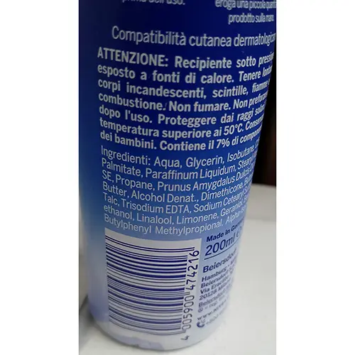 Photo de l’avis officiel: Nivea Siero idratazione intensa Mousse pour le corps — risque: Risque chimique