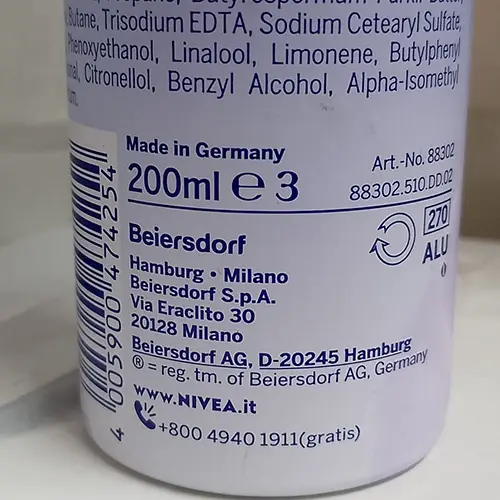 Photo de l’avis officiel: Nivea 48h Burro di Karitè Mousse pour le corps — risque: Risque chimique