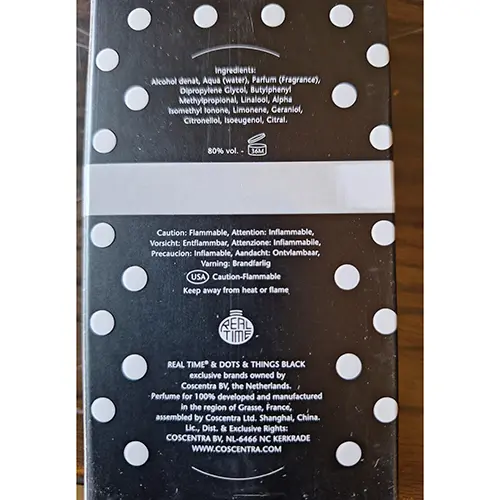 Photo de l’avis officiel: REAL TIME Dots &amp; Things Parfum — risque: Risque chimique