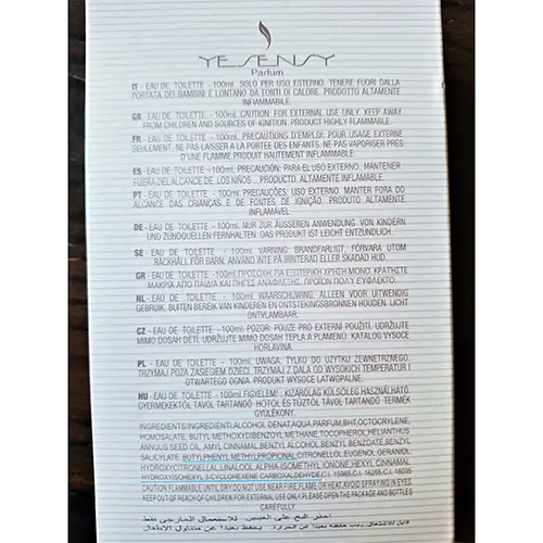 Photo de l’avis officiel: YESENSY Jardin Eau de toilette — risque: Risque chimique
