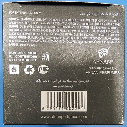 Photo de l’avis officiel: AFNAN RARE CARBON Parfum — risque: Risque chimique