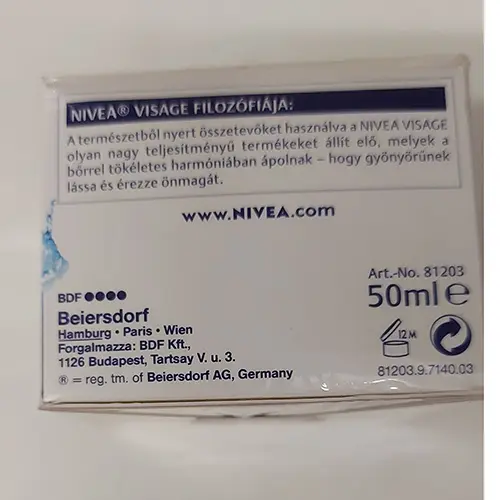 Photo de l’avis officiel: Nivea Regenerating Face Cream Crème pour le visage — risque: Risque chimique