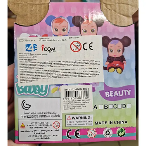 Foto do aviso oficial: WEEP Baby Boneca de plástico — risco: Químico