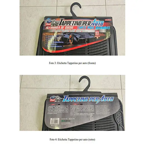 Foto dell’avviso ufficiale: KMTstyle TAPPETINO PER AUTO — rischio: Rischio chimico & Ambiente