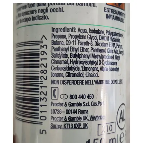 Foto do aviso oficial: PANTENE PRO-V Lisci effetto seta spuma lisciante Mousse capilar — risco: Químico