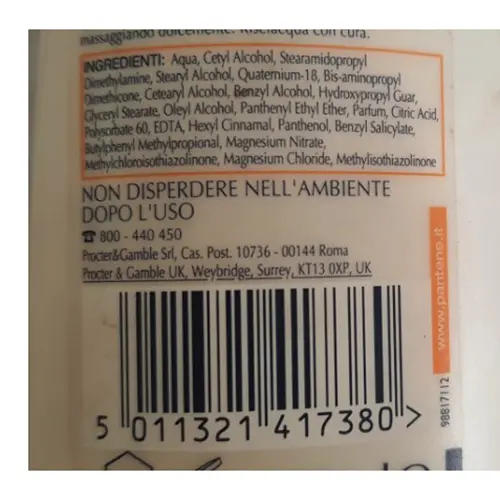 Foto dell’avviso ufficiale: PANTENE PRO-V Definiti &amp; Scalati Balsamo per capelli — rischio: Rischio chimico
