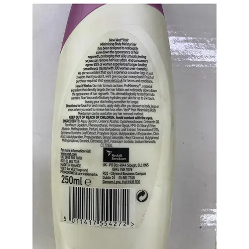 Photo de l’avis officiel: Veet Hair Minimising Lotion pour le corps — risque: Risque chimique