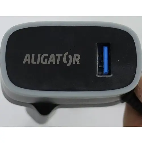 Foto aus der offiziellen Meldung: ALIGATOR USB 2.1A &amp; USB-C travel charger Reiseladegerät — Risiko: Elektrischer Schlag