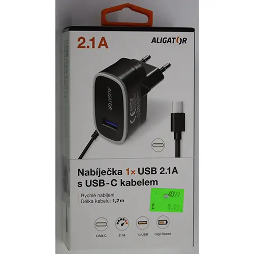 Foto aus der offiziellen Meldung: ALIGATOR USB 2.1A &amp; USB-C travel charger Reiseladegerät — Risiko: Elektrischer Schlag