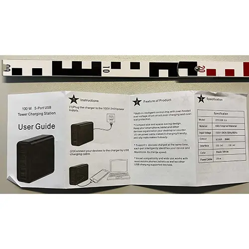 Photo from the official notice: Wolee USB C Ladegerät 100W, USB C Netzteil 5 Ports mit Schalter, GaN PD 45W Laptop Port, Geflecht-Kabel usb c  — electric shock risk